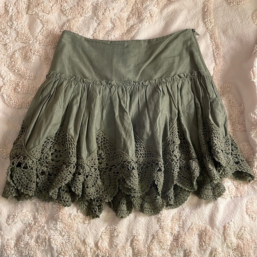 Army Green Crochet Boho Skirt